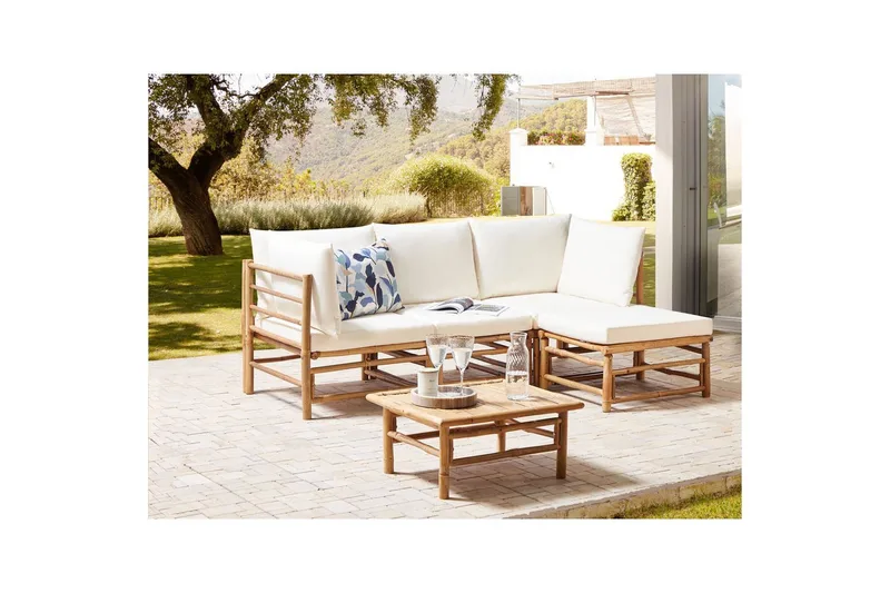 Hörnsoffa Beliani Cerreto Beige/ljust trä, 4-Sits White||Light wood - Havemøbler - Loungemøbler - Sofagrupper udendørs