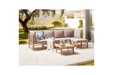 Hörnsoffa Beliani Cerreto Beige/ljust trä, 5-Sits Beige||Light wood - Havemøbler - Loungemøbler - Sofagrupper udendørs