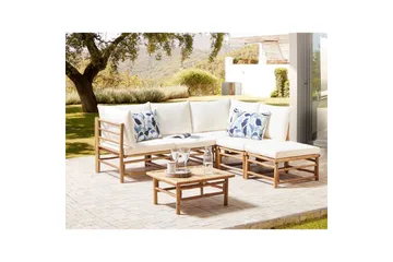 Hörnsoffa Beliani Cerreto Beige/ljust trä, 5-Sits White||Light wood - Havemøbler - Loungemøbler - Sofagrupper udendørs