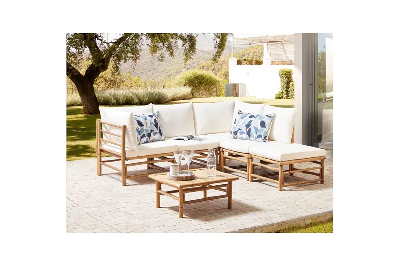 Hörnsoffa Beliani Cerreto Beige/ljust trä, 5-Sits White||Light wood - Havemøbler - Loungemøbler - Sofagrupper udendørs