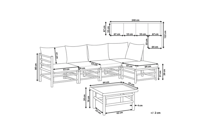 Hörnsoffa Beliani Cerreto Beige/ljust trä, 5-Sits White||Light wood - Havemøbler - Loungemøbler - Sofagrupper udendørs
