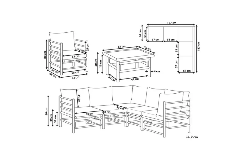 Hörnsoffa Beliani Cerreto Beige/ljust trä, 6-Sits Beige||Light wood - Havemøbler - Loungemøbler - Sofagrupper udendørs