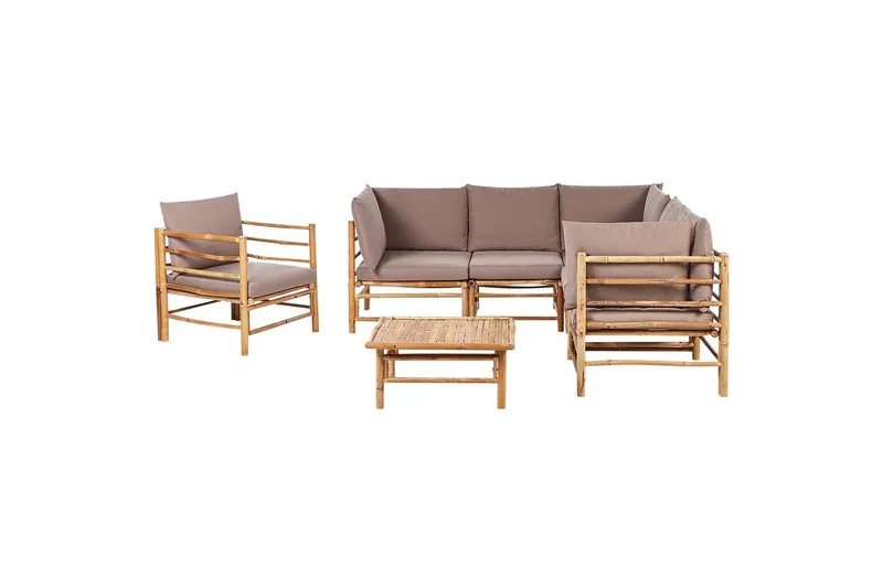 Hörnsoffa Beliani Cerreto Beige/ljust trä, 6-Sits Beige||Light wood, undefined