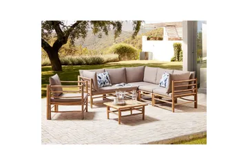 Hörnsoffa Beliani Cerreto Beige/ljust trä, 6-Sits Beige||Light wood - Havemøbler - Loungemøbler - Sofagrupper udendørs