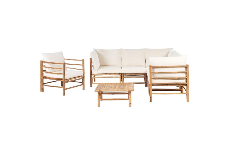 Hörnsoffa Beliani Cerreto Beige/ljust trä, 6-Sits White||Light wood, undefined