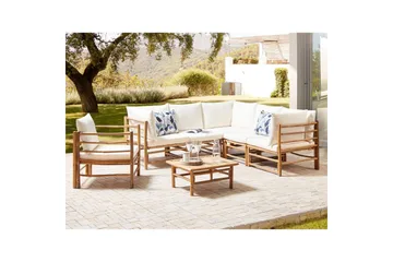 Hörnsoffa Beliani Cerreto Beige/ljust trä, 6-Sits White||Light wood - Havemøbler - Loungemøbler - Sofagrupper udendørs