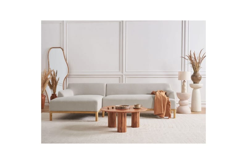 Hörnsoffa Beliani Sosjo Beige, ljust trä, Högervänd Beige||Light colored wood Left-faced - Møbler - Sofaer - Hjørnesofa - Hjørnesofa med chaiselong