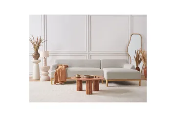 Hörnsoffa Beliani Sosjo Beige, ljust trä, Högervänd Beige||Light colored wood Right-faced - Møbler - Sofaer - Sofa med chaiselong