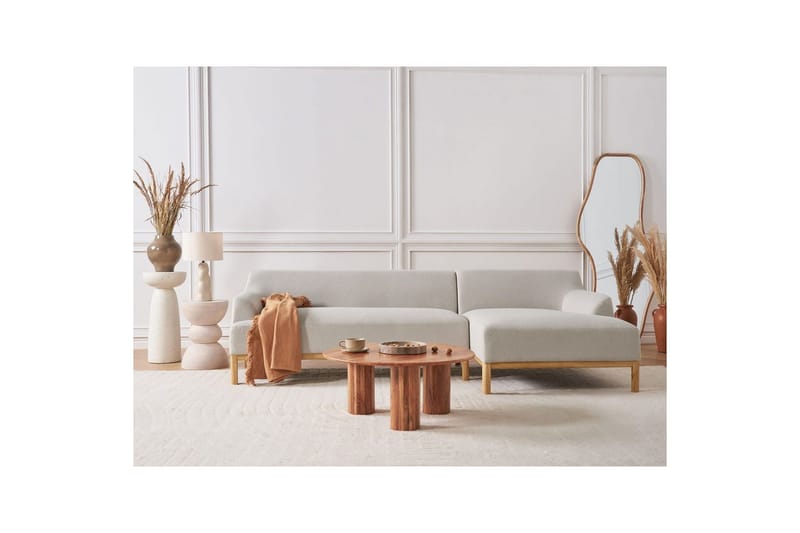 Hörnsoffa Beliani Sosjo Beige, ljust trä, Högervänd Beige||Light colored wood Right-faced - Møbler - Sofaer - Hj ørnesofa - Hjørnesofa med chaiselong
