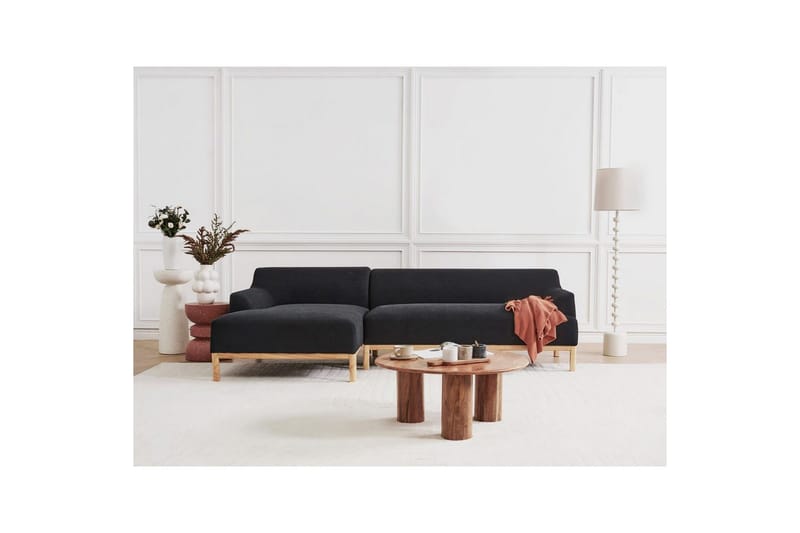 Hörnsoffa Beliani Sosjo Beige, ljust trä, Högervänd Black||Light colored wood Left-faced - Møbler - Sofaer - Hjørnesofa - Hjørnesofa med chaiselong