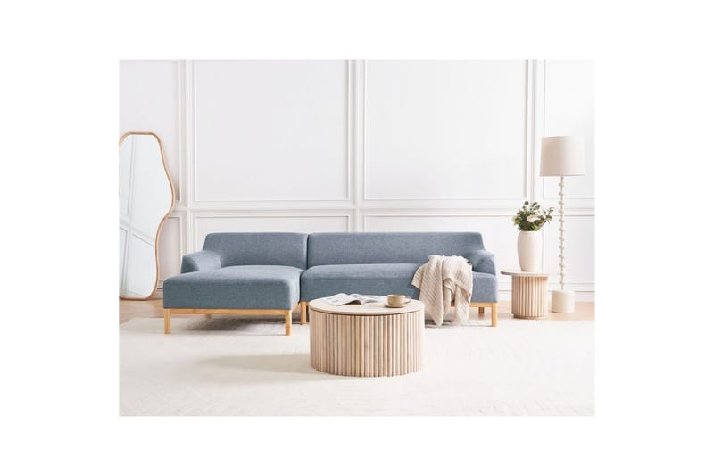 Hörnsoffa Beliani Sosjo Beige, ljust trä, Högervänd blue||Light colored wood Left-faced - Møbler - Sofaer - Hjørnesofa - Hjørnesofa med chaiselong