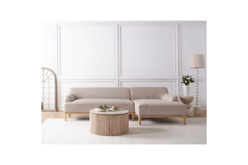 Hörnsoffa Beliani Sosjo Beige, ljust trä, Högervänd Brown||Light colored wood Right-faced - Møbler - Sofaer - Hjørnesofa - Hjørnesofa med chaiselong