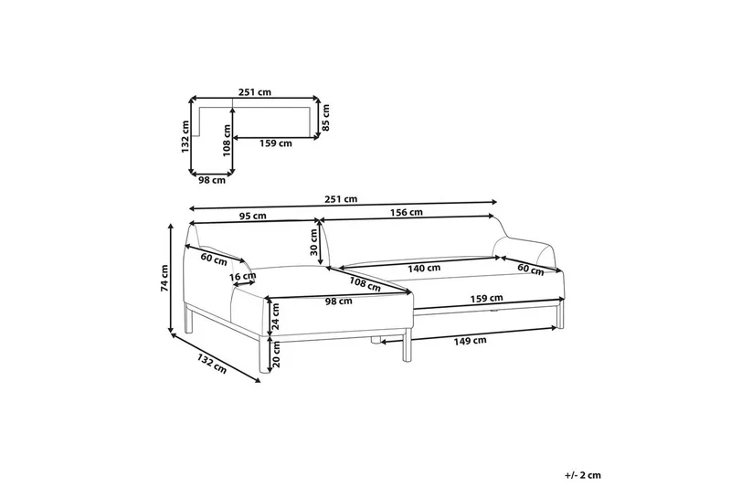 Hörnsoffa Beliani Sosjo Beige, ljust trä, Högervänd Grey||Light colored wood Left-faced - Møbler - Sofaer - Hjørnesofa - Hjørnesofa med chaiselong