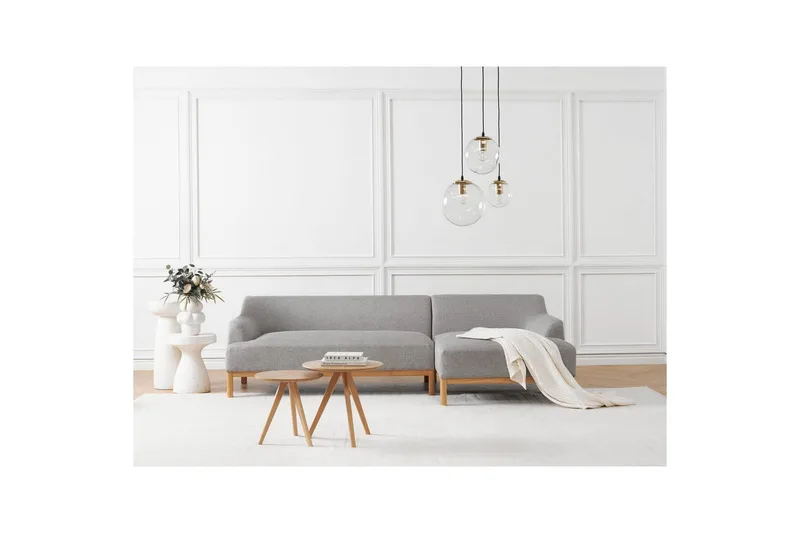 Hörnsoffa Beliani Sosjo Beige, ljust trä, Högervänd Grey||Light colored wood Right-faced - Møbler - Sofaer - Hjørnesofa - Hjørnesofa med chaiselong