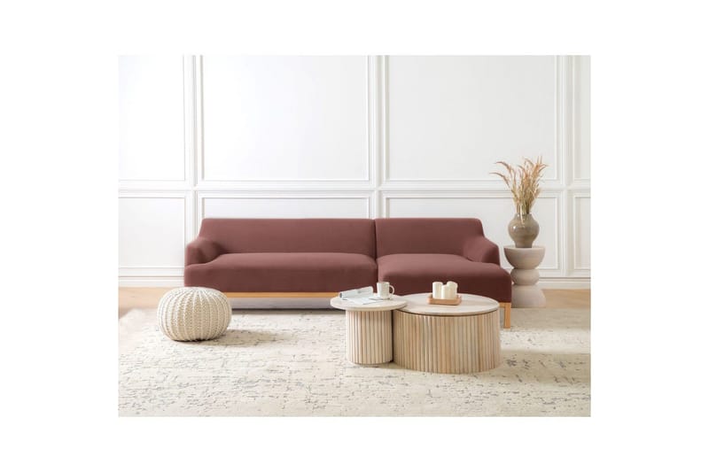 Hörnsoffa Beliani Sosjo Beige, ljust trä, Högervänd Red||Light colored wood Right-faced - Møbler - Sofaer - Hjørnesofa - Hjørnesofa med chaiselong