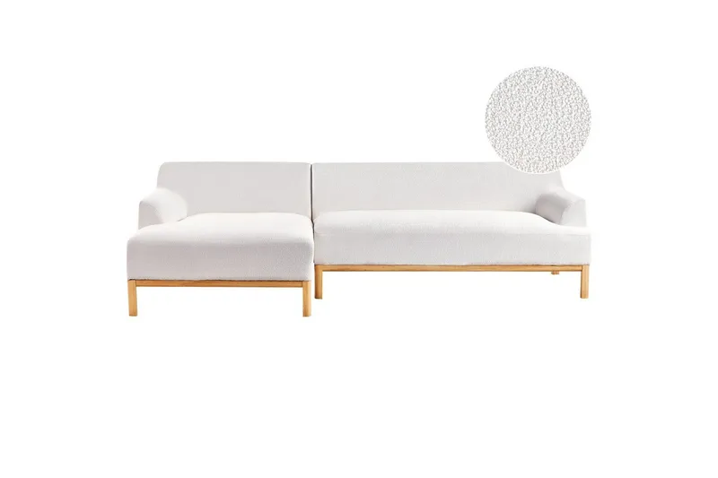 Hörnsoffa Beliani Sosjo Beige, ljust trä, Högervänd White||Light colored wood Left-faced - Møbler - Sofaer - Hjørnesofa - Hjørnesofa med chaiselong