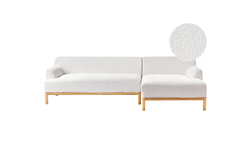 Hörnsoffa Beliani Sosjo Beige, ljust trä, Högervänd White||Light colored wood Right-faced - Møbler - Sofaer - Hjørnesofa - Hjørnesofa med chaiselong