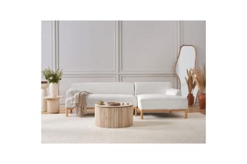 Hörnsoffa Beliani Sosjo Beige, ljust trä, Högervänd White||Light colored wood Right-faced - Møbler - Sofaer - Sofa med chaiselong