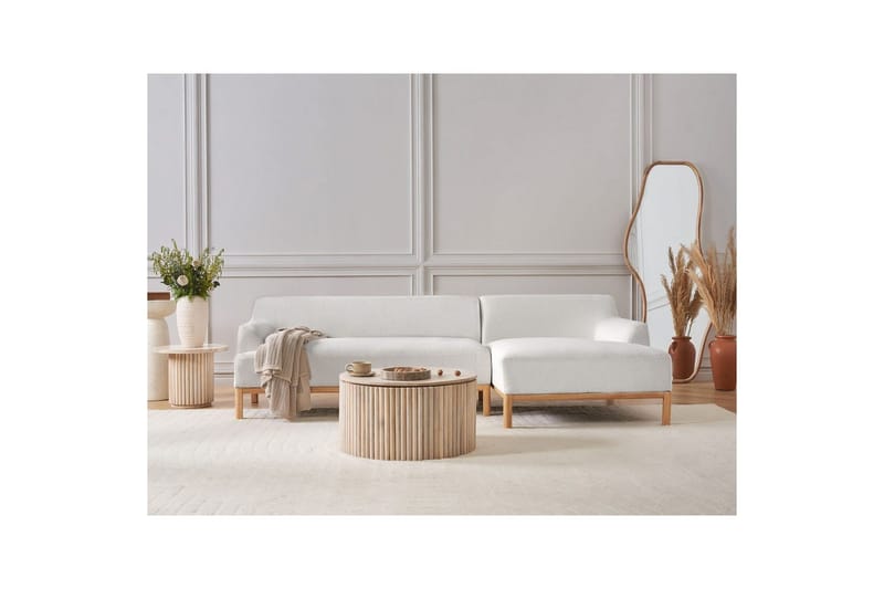 Hörnsoffa Beliani Sosjo Beige, ljust trä, Högervänd White||Light colored wood Right-faced - Møbler - Sofaer - Hjørnesofa - Hjørnesofa med chaiselong