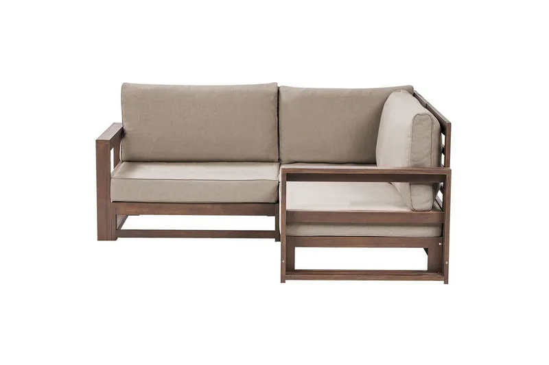 Hörnsoffa Beliani Timor Ljus trä/grått/beige, Ja Dark wood||Grey||Beige - Havemøbler - Havesofaer & bænke - Havesofaer