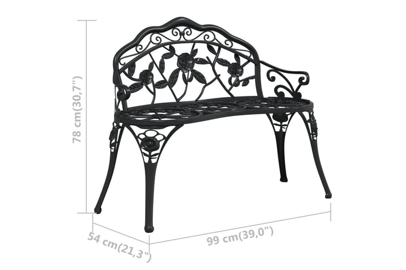 havebænk 100 cm støbt aluminium sort - Sort - Havemøbler - Havesofaer & bænke - Udendørs bænk & havebænk