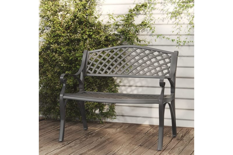 havebænk 102 cm støbt aluminium sort - Sort - Havemøbler - Havesofaer & bænke - Udendørs bænk & havebænk