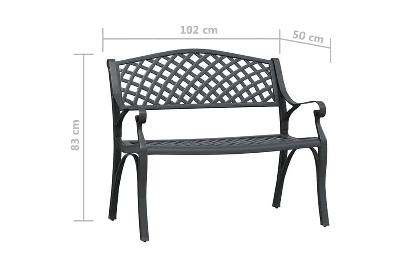 havebænk 102 cm støbt aluminium sort - Sort - Havemøbler - Havesofaer & bænke - Udendørs bænk & havebænk