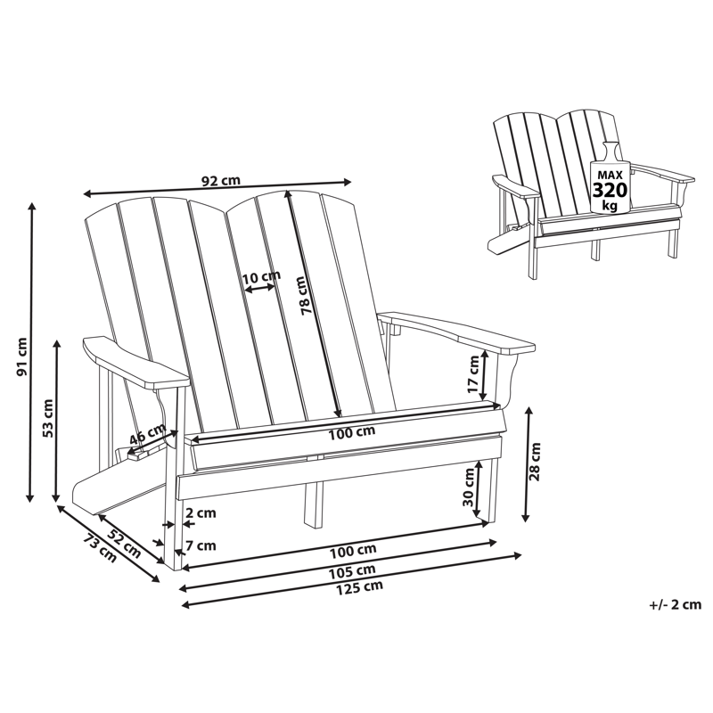 Havebænk Adirondack 125 cm - Grå - Havemøbler - Havesofaer & bænke - Udendørs bænk & havebænk