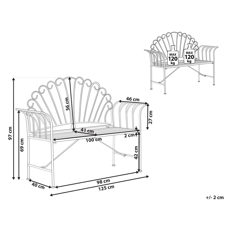 Havebænk Cavinia 125 cm Jern - Rød - Havemøbler - Havesofaer & bænke - Udendørs bænk & havebænk