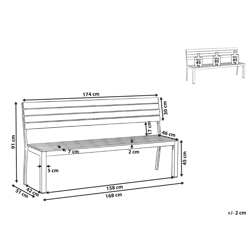 Havebænk Como 174 cm - Beige/Hvid - Havemøbler - Havesofaer & bænke - Udendørs bænk & havebænk