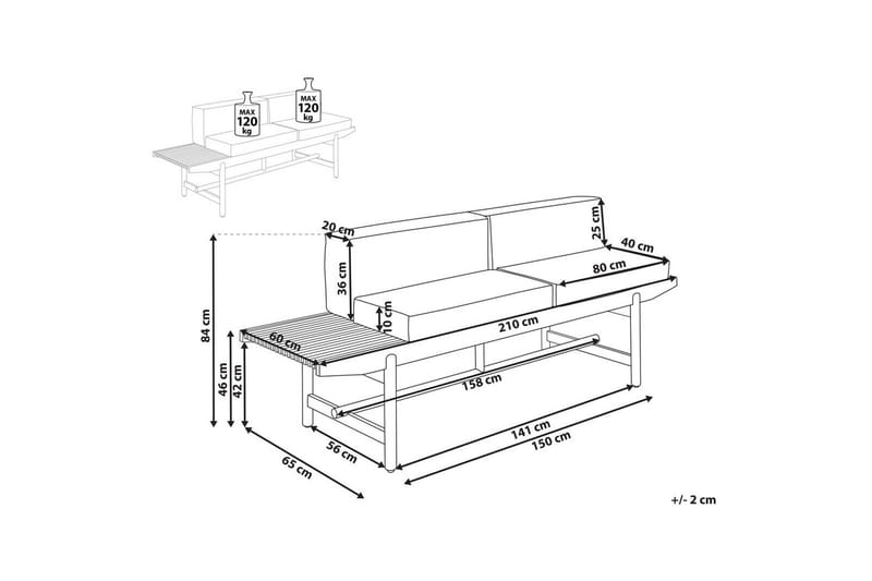 Havebænk Giaveno - 210x65x84 cm - Havemøbler - Havesofaer & bænke - Udendørs bænk & havebænk