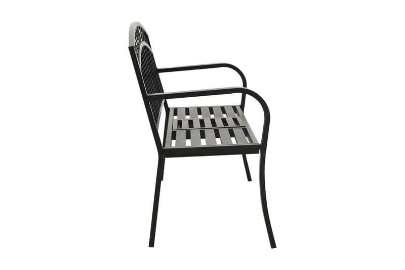 Havebænk med bord 125 cm stål sort - Sort - Udendørs bænk & havebænk