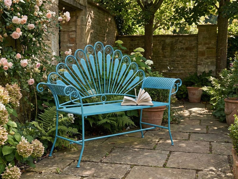 Havebænk Pavia 146 cm Jern - Blå - Havemøbler - Havesofaer & bænke - Udendørs bænk & havebænk
