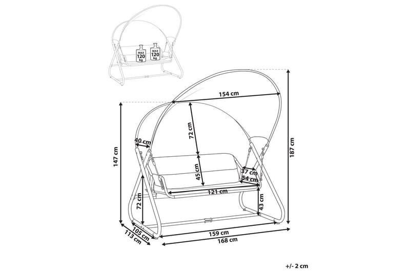 Havegynge Solagna - Lys grå, 168x113x187 cm - Havemøbler - Havesofaer & bænke - Gyngesofa