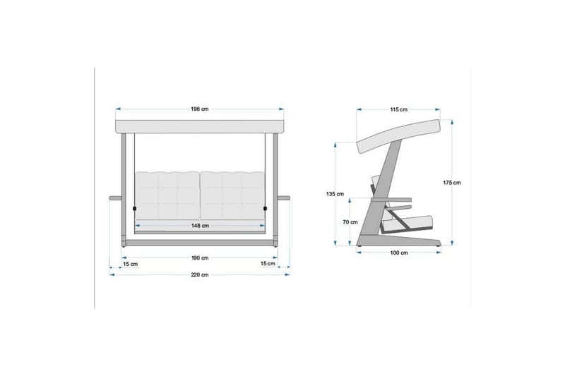Havemøbelsæt Til Tre - Antracit, 220 x 100 x 175 cm - Havemøbler - Havesofaer & bænke - Gyngesofa
