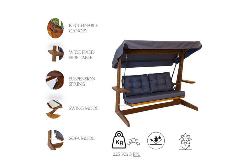 Havemøbelsæt Til Tre - Antracit, 220 x 100 x 175 cm - Havemøbler - Havesofaer & bænke - Gyngesofa