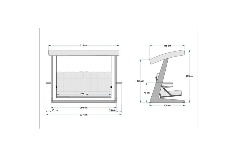 Havemøbelsæt Til Tre - Antracit, 237 x 100 x 175 cm - Havemøbler - Havesofaer & bænke - Gyngesofa