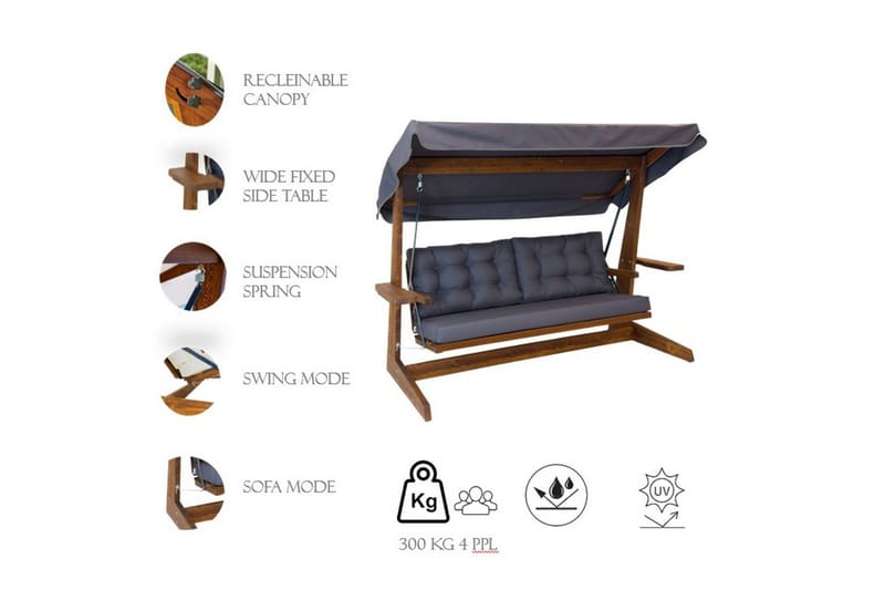 Havemøbelsæt Til Tre - Antracit, 237 x 100 x 175 cm - Havemøbler - Havesofaer & bænke - Gyngesofa