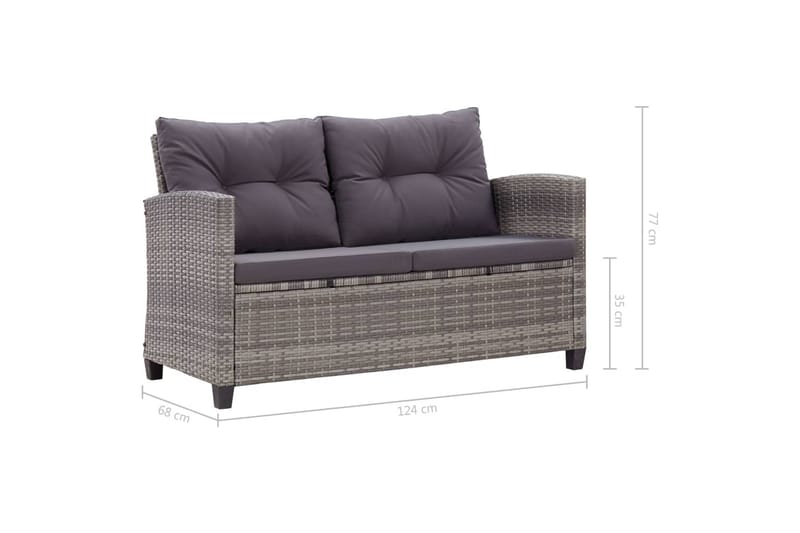 Topersoners Havesofa Med Hynder 124 cm Polyrattan Grå - Havemøbler - Havesofaer & bænke - Havesofaer