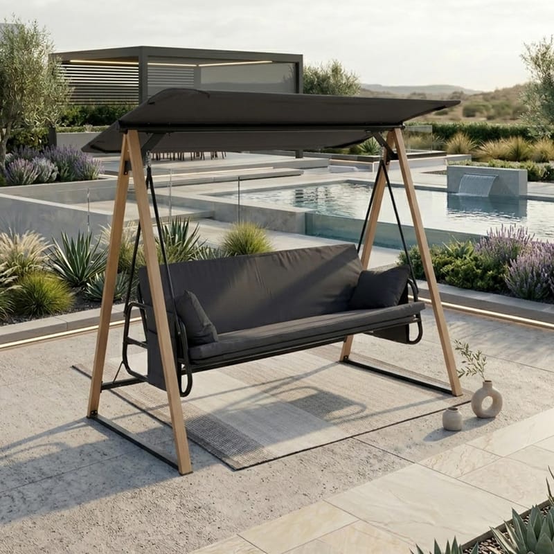 Havestolpe HOME4YOU Helia 3-personers havegynge - Grå - Havemøbler - Havesofaer & bænke - Gyngesofa