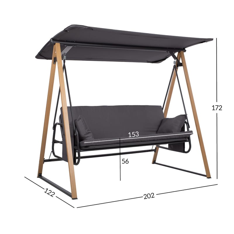 Havestolpe HOME4YOU Helia 3-personers havegynge - Grå - Havemøbler - Havesofaer & bænke - Gyngesofa