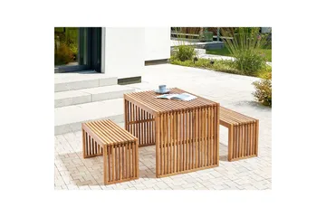 Set med 2 trädgårdsbänkar Beliani Sulzano Light wood - Havemøbler - Havesofaer & bænke - Udendørs bænk & havebænk