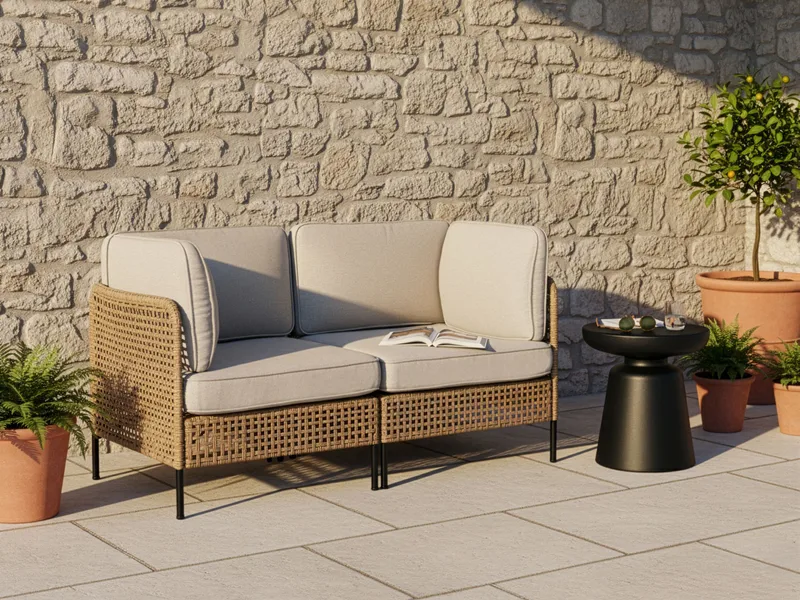 Sofa udendørs 2-personers Omegana kunstflet - Beige/Sort - Havemøbler - Havesofaer & bænke