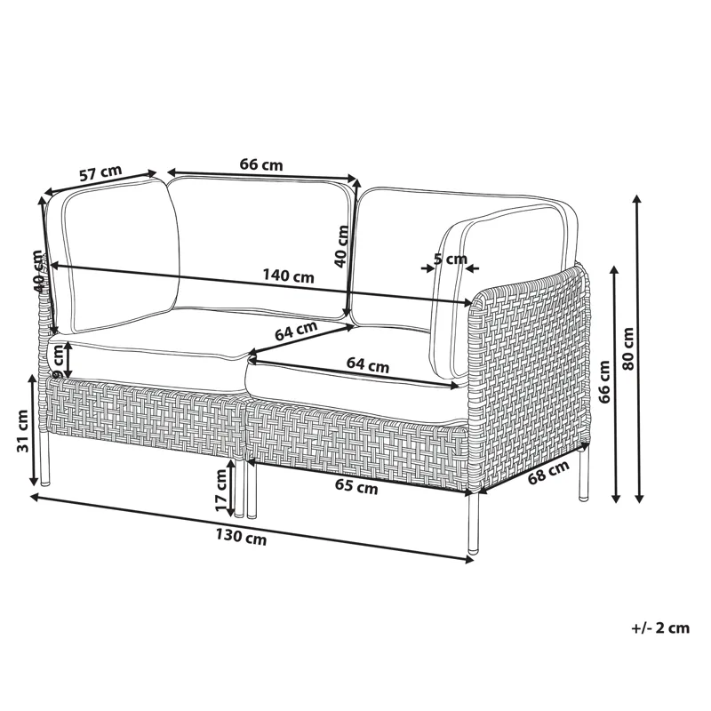 Sofa udendørs 2-personers Omegana kunstflet - Beige/Sort - Havemøbler - Havesofaer & bænke