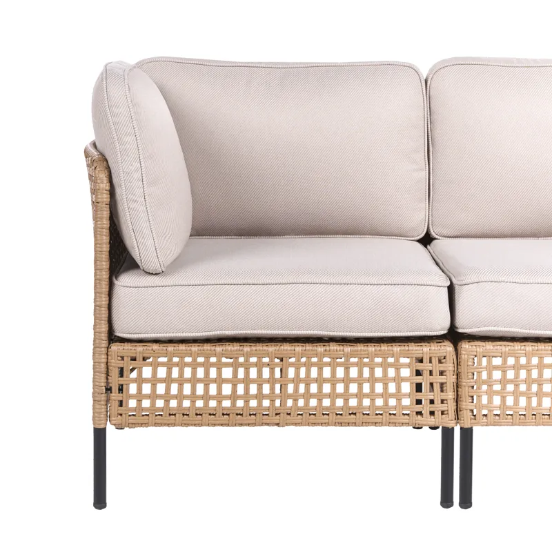 Sofa udendørs 2-personers Omegana kunstflet - Beige/Sort - Havemøbler - Havesofaer & bænke