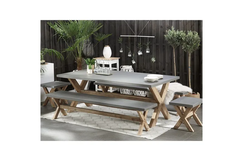 Trädgårdsbänk Beliani Olbia Grå/ljust trä Grey||Light wood - Havemøbler - Havesofaer & bænke - Udendørs bænk & havebænk