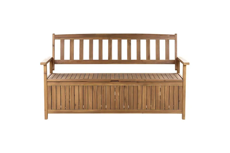 Trädgårdsbänk med dyna Beliani Sovana Ljus trä/beige/grå, 160 cm Light wood||Red - Havemøbler - Havesofaer & bænke - Udendørs bænk & havebænk