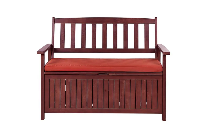 Trädgårdsbänk med dyna Beliani Sovana Mörk trä/vit, 120 cm Brown||Red, undefined
