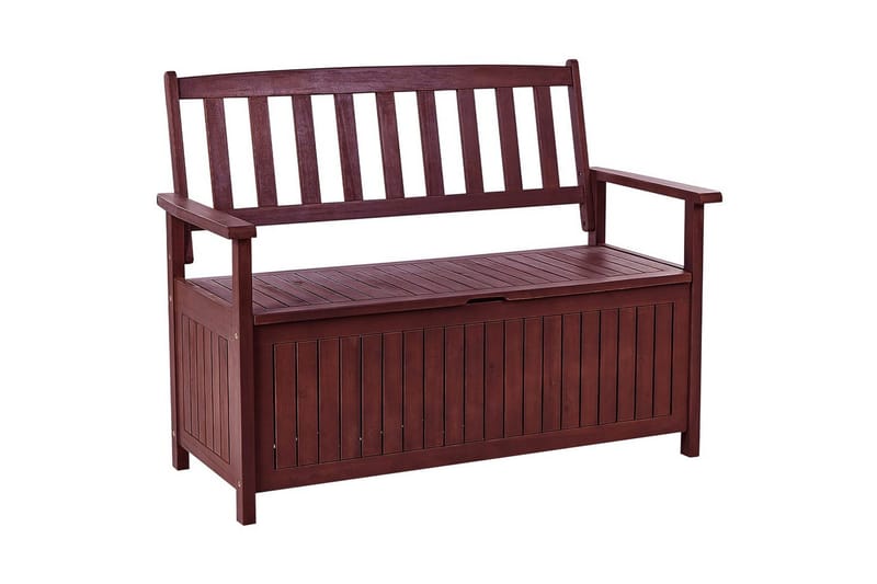 Trädgårdsbänk med dyna Beliani Sovana Mörk trä/vit, 120 cm Brown||Red - Havemøbler - Havesofaer & bænke - Udendørs bænk & havebænk