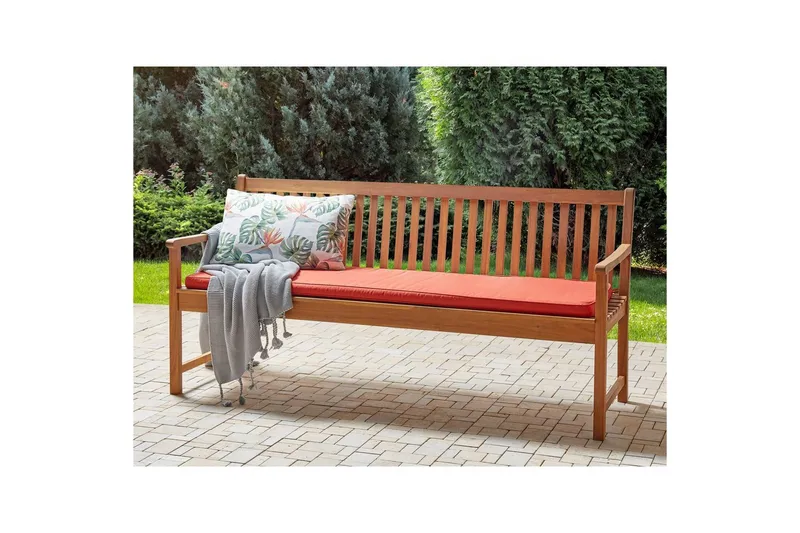 Trädgårdsbänk med dyna Beliani Vivara Light wood||Red - Havemøbler - Havesofaer & bænke - Udendørs bænk & havebænk